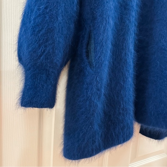 Vintage Lee Sands Angora Rabbit Beaded Floral Embroidered Fuzzy Cardigan Blue - Picture 9 of 11